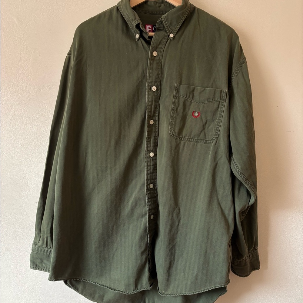 Chaps Green Casual Button Down Shirt Relaxed Fit
